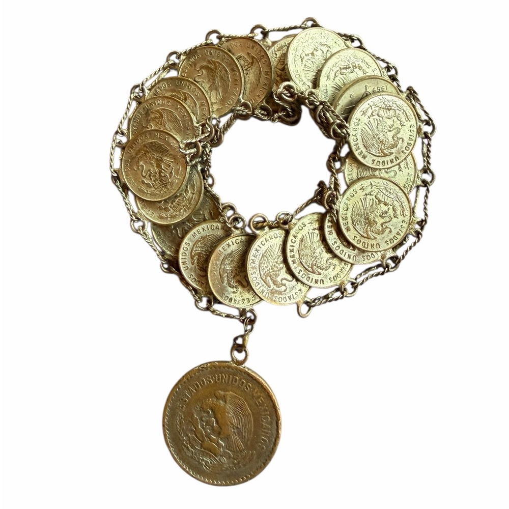 1950s Handmade Mexican Link-Styleโ Gold-Tone Bracelet w/Hook Closure